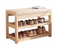 BEARQUN Bamboo Shoe Rack Shoe Bench, with Seat Cushion, 2 -Tier Shoe Storage Rack, Ample Storage Space, 80 kg Load Capacity, for Hallway, Bedroom or Living Room : 61x71x81CMx31CMx47CM