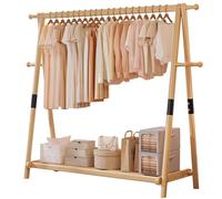 BEARQUN Solid Wood Coat Rack Stand, coat rack with shoe storage and 6 Hooks, Industrial, Easy to Assemble, Load Capacity 100kg, Modern Clothes Hanger Stand: 75/95/115/135CM - H:159CM