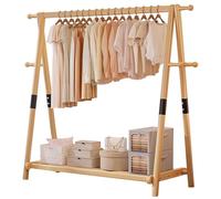 BEARQUN Solid Wood Coat Rack Stand, coat rack with shoe storage and 6 Hooks, Industrial, Easy to Assemble, Load Capacity 100kg, Modern Clothes Hanger Stand: 75/95/115/135CM - H:159CM