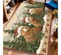 Bears Area Rug, Winter Rustic Trees Snow Winter Brown Low Pile Carpets Fade Resistant Home Aesthetic Rugs for Living Room Bedroom New Home Dining Decor 4' X 6'