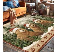 Bears Area Rug, Winter Rustic Trees Snow Winter Brown Low Pile Edge Binding Home Rectangle Carpet Rugs for Living Room Bedroom Classroom College Dorm Decor 5' X 7'