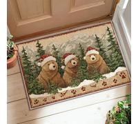 Bears Area Rug, Winter Rustic Trees Snow Winter Brown Non-Slip Backing Soft Doormat Throw Rug Stain Resistant Bathroom Entryway Kitchen Bedside Decor 2' X 3'