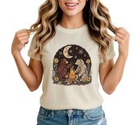 Bears Campfire Night Sky Womens Graphic T-Shirt Wildlife Nature Tee Small