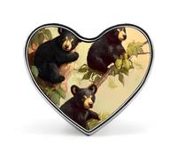 Bears Climbing Trees Badge Pin Brooch Button Stylish Heart Shaped Decorative for Clothes Backpacks Hats