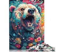 Bear's Colorful Psychedelic Jigsaw Puzzles 500 Pieces for Adults Wooden Puzzles Brain Exercise Challenge Game Entertainment Gifts Teenagers Family Activity 500pcs (52x38cm)