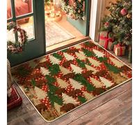 Bears Door Mat, Winter Rustic Pine Trees Polka Dots Winter Red Washable Low Profile Doormats for Floor Outdoor Decor for Front Door Entryway Patio 29x17 Inch
