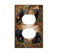 Bears Duplex Outlet Covers Wall Plate, Rustic Natural Leaves Trees Fall Brown Standard Size Wall Plates for Electrical Outlets for New Apartment Home Bedroom Office Decor