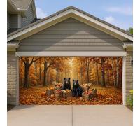 Bears Garage Door Cover, Rustic Nature Pumpkins Trees Fall Orange Garage Wall Covering for Party Home Decor for Backyard Garden Outside Indoor Party 157x71 Inch