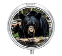 Bears in Forests Funny Round Pill Organizer Travel Pharmacy Box Portable Medicine Case with 3 Compartments