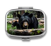 Bears in Forests Funny Square Pill Organizer Travel Pharmacy Box Portable Medicine Case with 2 Compartments