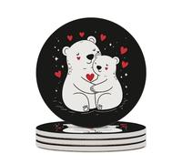 Bears Mom Hug Little Round Ceramic Coasters with Non-Slip Cork Base Drink Mats for Kitchen Home Office