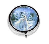 Bears Northern Lights This Small, Round, Three-Compartment Travel Pill Box is Perfect for Storing Daily medications, Vitamins, and on-The-go.