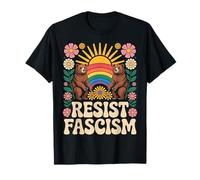 Bears Resist Fascism Retro Groovy Rainbow No King California T-Shirt