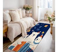 Bears Runner Rug, Christmas Festive Presents Trees Christmas Navy Low Pile Sponge Edge Binding Home Rectangle Carpet for Kitchen Entryway Bedside Doorway Hallway Decor 2x8 Ft