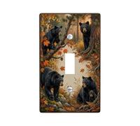 Bears Single Light Switch Cover Plate, Rustic Natural Leaves Trees Fall Brown Standard Size Switch Plate Decorative for Bedroom Bathroom Kitchen Entrance Decor