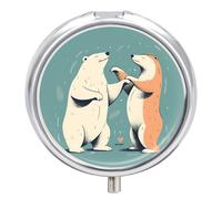 Bears Together Portable Pill Box with 3 Compartments, Travel Pill Holder, Cute Round Tablet Container, Mini Vitamin Holder