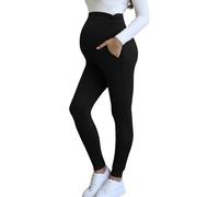 Bearsland Women Maternity Legging with Pocket Over Bump Pregnancy Soft Belly Support Yoga Pants, Black, L