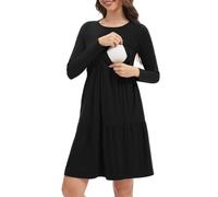 Bearsland Women’s Long Sleeve Nursing Dress Breastfeeding Dresses Pregnancy Dress with Pocket, Black, S