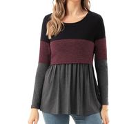 Bearsland Women's Nursing Tops Long Sleeve Scoop Neck Breastfeeding Shirt Maternity Clothes, Barn Red, XXL