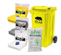 BearTOOLS 120L 3-in-1 Spill Kit with Wheelie Bin - UK-Made Emergency Spill Cleanup Kit for Chemical, Maintenance & Oil Spills - Absorbent Pads, Socks & Granules, 120L Capacity