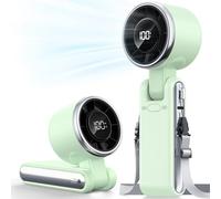 Bearwind Portable Handheld Turbo Fan - 5 Gear High Speed 4000mAh Rechargeable Mini Personal Hand Fan Blow Cold Air, Battery Operated Travel Essentials, Beach Vacation, Gifts for Women, Men (Green)