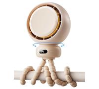 Bearwind Portable Pram Fan - 60° Auto Oscillating Stroller Fan, 4400mAh Rechargeable, LED Display & Night Light, Flexible Tripod Clip for Pushchair, Buggy, Car Seat, Travel Essentials (Brown)