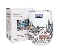 Beary Blu Cities Around the World 12 Oz Tumbler Series - Designed in the USA - Vacuum Insulated Tumbler with Lids - Stainless Steel Wine Coffee Water Travel Mug, for Hot Cold Drink (London)