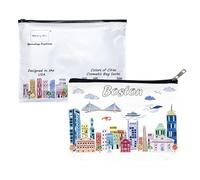 Beary Blu Cities Around the World Artwork Cosmetic Bag Series - Designed in USA, Travel Makeup Bag with Zipper, Souvenir Gift for Women, Artwork Organizer for Purse or Toiletry (Boston)