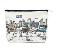 Beary Blu Cities Around the World Artwork Cosmetic Bag Series - Designed in USA, Travel Makeup Bag with Zipper, Souvenir Gift for Women, Artwork Organizer for Purse or Toiletry, San Diego, 10" x 7"