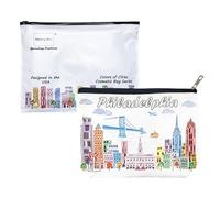 Beary Blu Cities Around the World Artwork Cosmetic Bag Series - Designed in USA, Travel Makeup Bag with Zipper, Souvenir Gift for Women, Artwork Organizer for Purse or Toiletry (Philadelphia)