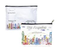 Beary Blu Cities Around the World Artwork Cosmetic Bag Series - Designed in USA, Travel Makeup Bag with Zipper, Souvenir Gift for Women, Artwork Organizer for Purse or Toiletry (Los Angeles)