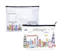 Beary Blu Cities Around the World Artwork Cosmetic Bag Series - Designed in USA, Travel Makeup Bag with Zipper, Souvenir Gift for Women, Artwork Organizer for Purse or Toiletry (Chicago)