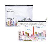 Beary Blu Cities Around the World Artwork Cosmetic Bag Series - Designed in USA, Travel Makeup Bag with Zipper, Souvenir Gift for Women, Artwork Organizer for Purse or Toiletry (Washington DC)