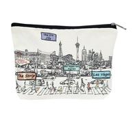 Beary Blu Cities Around the World Artwork Cosmetic Bag Series - Designed in USA, Travel Makeup Bag with Zipper, Souvenir Gift for Women, Artwork Organizer for Purse or Toiletry, Las Vegas, 10" x 7"