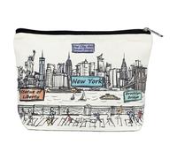 Beary Blu Cities Around the World Artwork Cosmetic Bag Series - Designed in USA, Travel Makeup Bag with Zipper, Souvenir Gift for Women, Artwork Organizer for Purse or Toiletry, New York, 10" x 7"