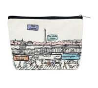 Beary Blu Cities Around the World Artwork Cosmetic Bag Series - Designed in USA, Travel Makeup Bag with Zipper, Souvenir Gift for Women, Artwork Organizer for Purse or Toiletry, Washington DC, 10" x 7
