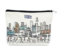 Beary Blu Cities Around the World Cosmetic Bag Series - Designed in USA, Travel Makeup Bag with Zipper, Souvenir Gift for Women, Cute City Artwork Organizer for Purse or Toiletry (Houston)