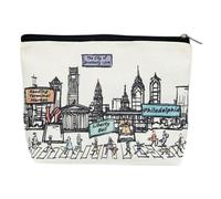Beary Blu Cities Around the World Cosmetic Bag Series - Designed in USA, Travel Makeup Bag with Zipper, Souvenir Gift for Women, Cute City Artwork Organizer for Purse or Toiletry (Philadelphia)