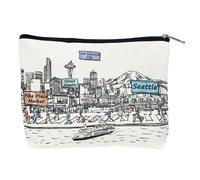 Beary Blu Cities Around the World Cosmetic Bag Series - Designed in USA, Travel Makeup Bag with Zipper, Souvenir Gift for Women, Cute City Artwork Organizer for Purse or Toiletry (Seattle)