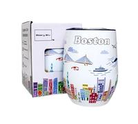 Beary Blu City Themed Artwork 12 Oz Tumbler Series - Designed in the USA - Vacuum Insulated Tumbler with Lids - Stainless Steel Wine Coffee Water Travel Mug, for Hot Cold Drink (Boston)