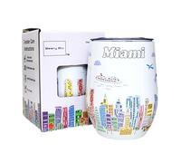 Beary Blu City Themed Artwork 12 Oz Tumbler Series - Designed in the USA - Vacuum Insulated Tumbler with Lids - Stainless Steel Wine Coffee Water Travel Mug, for Hot Cold Drink (Miami)