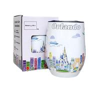 Beary Blu City Themed Artwork 12 Oz Tumbler Series - Designed in the USA - Vacuum Insulated Tumbler with Lids - Stainless Steel Wine Coffee Water Travel Mug, for Hot Cold Drink (Orlando)