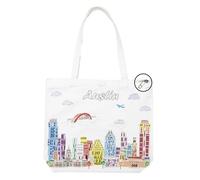 Beary Blu City Themed Artwork Tote Bag with Zipper Series- Designed in the USA, 17"x14", Souvenir & Gift, Austin, L