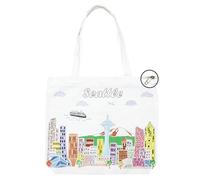 Beary Blu City Themed Artwork Tote Bag with Zipper Series- Designed in the USA, 17"x14", Souvenir & Gift, Seattle, L