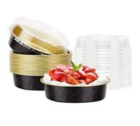 Beasea 20 Pcs 4 Inch Mini Pans with Lids, 8oz Disposable Aluminum Foil Trays Round Small Black Dark Red Dot Container for Individual Cupcake Dessert Muffin Ramekin Cheesecake