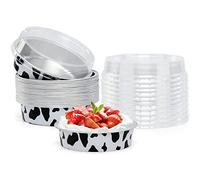 Beasea 4” 20 Pack Mini Tart Pans With Lids, Cow Print Aluminum Pie Pan 8 Oz Pie Pan Tin Tart Cupcake Disposable Pans for Pizza Pies Quiche