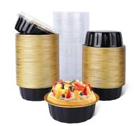 Beasea Creme Brulee Disposable Ramekins with Lids, 120 Pack 8 oz 4 Inch Mini Aluminum Foil Baking Cups Black Gold Small Round Cupcake Tart Pie Tins Pans Individual Containers Oven Safe for Baking