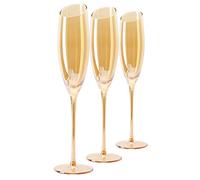 Beasea Crystal Champagne Flutes, 6 oz Set of 3 Champagne Glasses Hand Blown Crystal Flutes Glasses Wine Glasses for Wedding Anniversary - Amber