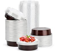 Beasea Disposable Aluminum Cupcake Pans with Lids, 100 Pack 4” 8oz Coffee Mini Baking Pie Foil Tins Small Round Tart Container for Individual Muffin Cheesecake Dessert Ramekins Quiche Oven Dishes