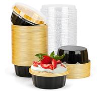 Beasea Disposable Ramekins 8oz, 100 Pack Black Gold Aluminum Foil Cups with Lids, Disposable Creme Brulee Muffin Cupcake Baking Cup Mini Pudding Cups for Party Wedding Birthday